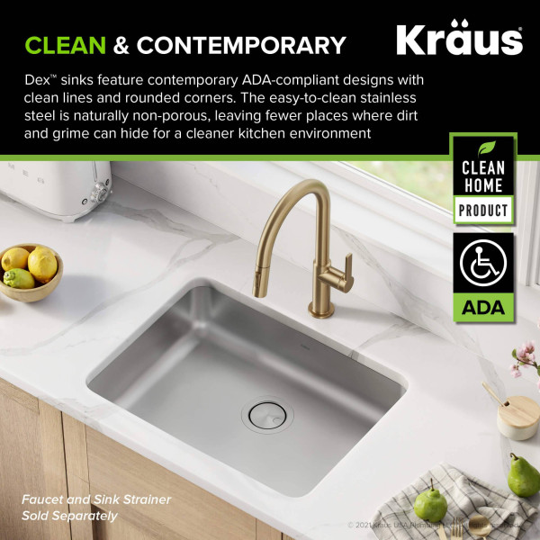 Kraus KA1AS25B Dex 25” Undermount 16 Gauge Stainless  Single ADA Kitchen Sink