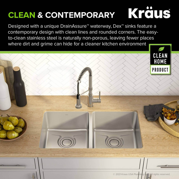 Kraus KD1UD33B Dex 33-Inch 50/50 Double TRU16 Gauge Stainless  Kitchen Sink