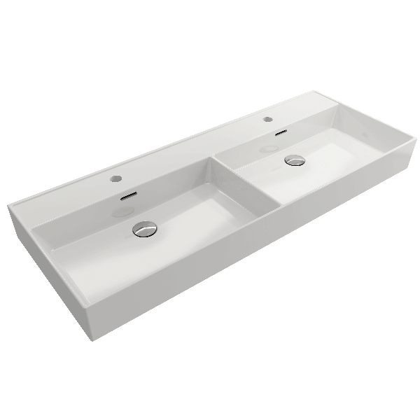 BOCCHI 1393-XXX-0132 47.75 in. Double Bowl Fireclay Sink for Two 1-Hole Faucets