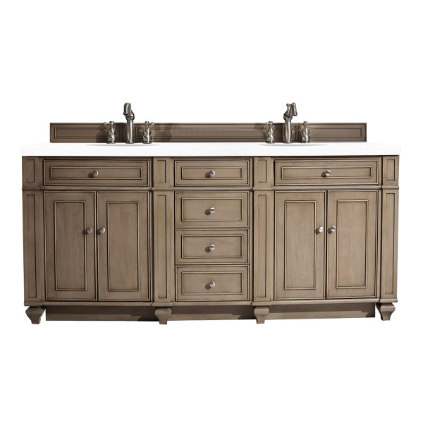 James Martin 157-V72-XX-3WZ 72" Double Vanity with 3 CM White Zeus Quartz Top