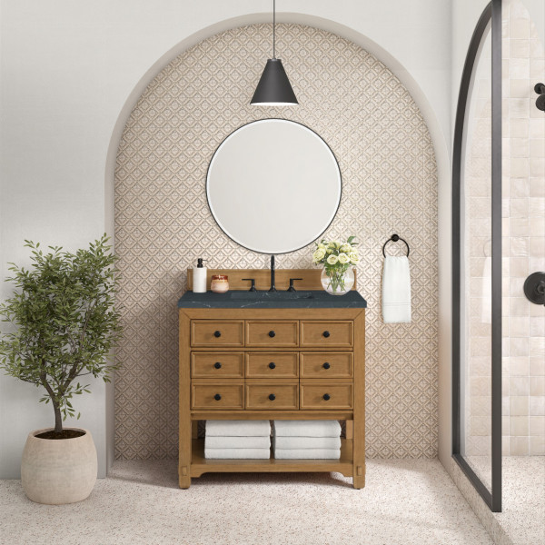 James Martin 505-V36-AMB-3CSP Malibu 36" Single Vanity w/ Charcoal Soapstone Top