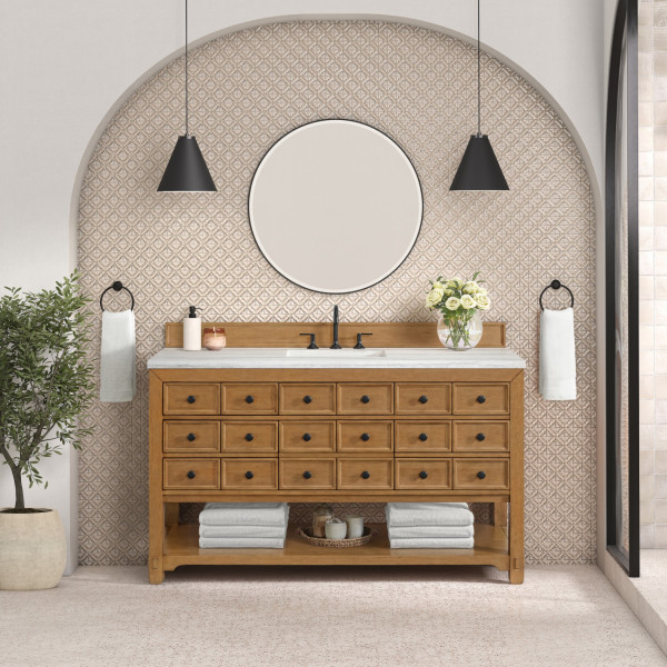 James Martin 505-V60S-AMB-3AF Malibu 60" Single Vanity w/ Arctic Fall Top