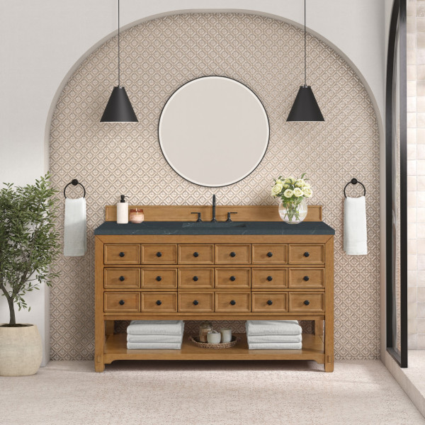 James Martin 505-V60S-AMB-3CSP 60" Single Vanity w/ Charcoal Soapstone Top
