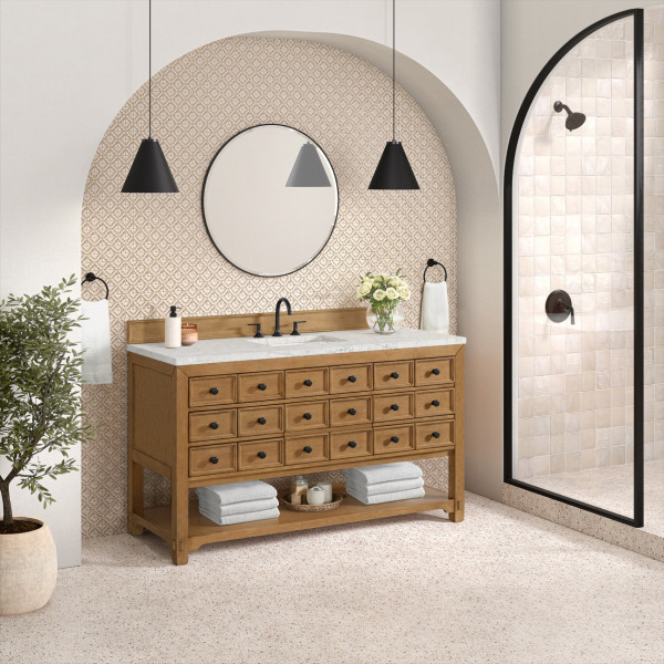 James Martin 505-V60S-AMB-3EJP 60" Single Vanity w/ Eternal Jasmine Pearl Top