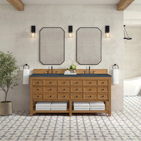 James Martin 505-V72-AMB-3CSP Malibu 72" Double Vanity w/ Charcoal Soapstone Top