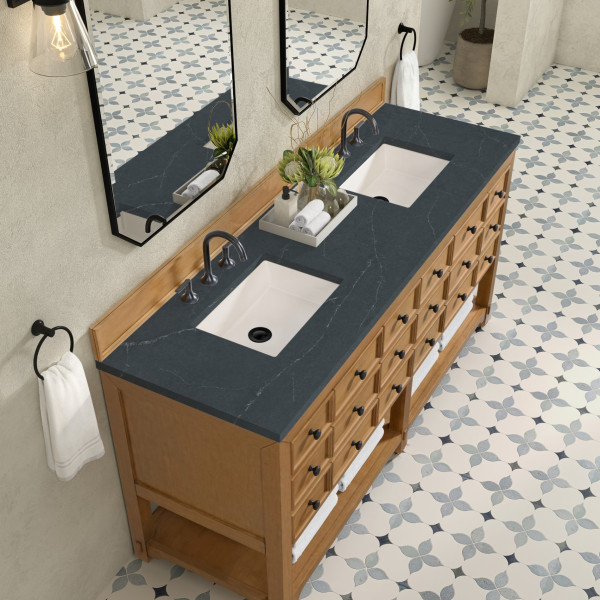 James Martin 505-V72-AMB-3CSP Malibu 72" Double Vanity w/ Charcoal Soapstone Top