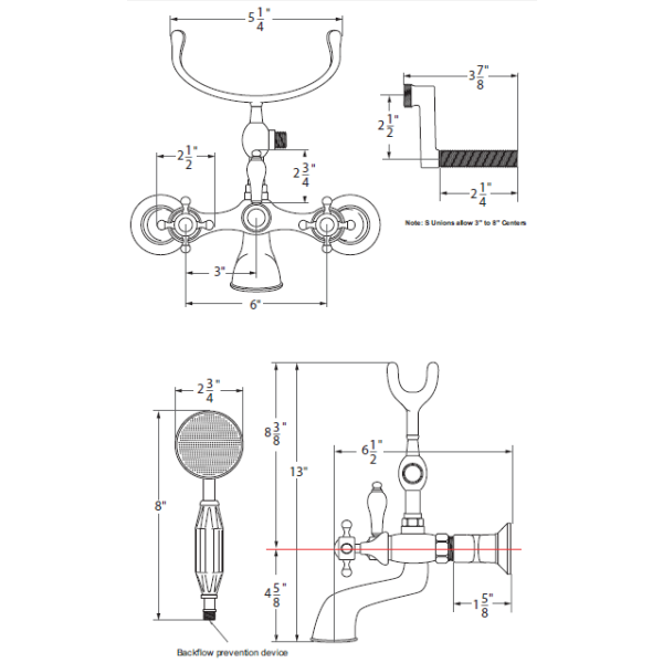 Cheviot 5100 Cross Handles Bathtub Filler for Tub or Wall Mount Application