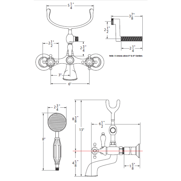 Cheviot 5115 Cross Handle Tub Filler for Tub or Wall Mount Application