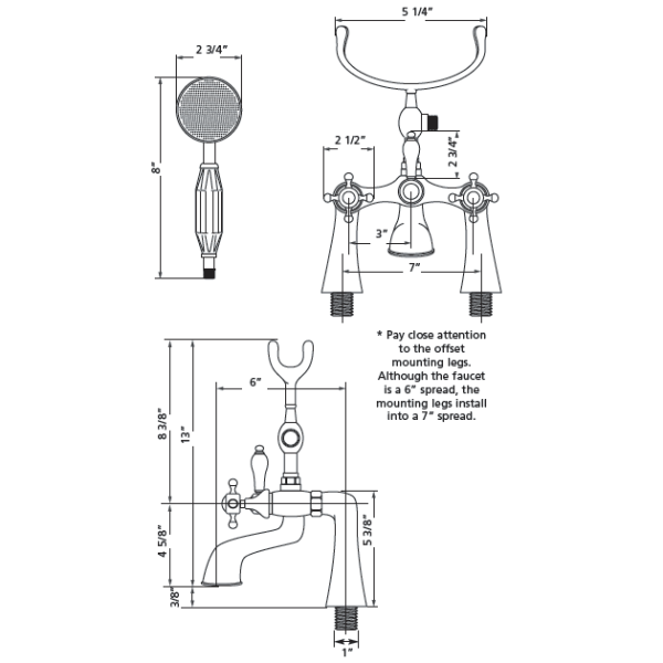 Cheviot 5121 Cross Handles Bathtub Filler for Rim Mount Application