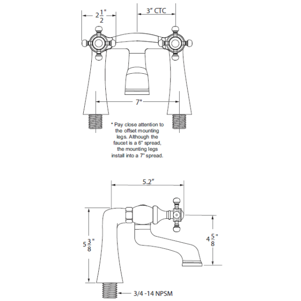 Cheviot 5142 Bathtub Filler for Rim Mount Application - Extra Tall