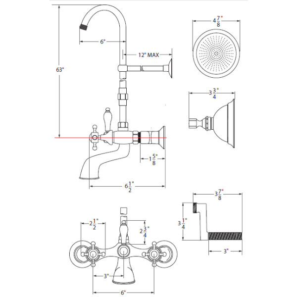 Cheviot 5158 Cross Handles Tub Filler & Overhead Shower Combination