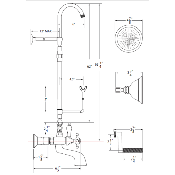 Cheviot 5160 Bathtub Filler & Overhead Shower Combination with Hand Shower