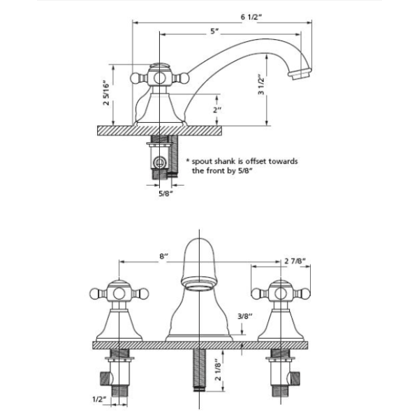 Cheviot 5220 Two Handle Widespread Lavatory Faucet with Cross Handles