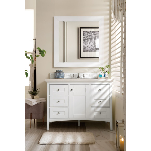 James Martin 527-V48-BW-3 Palisades 48" Bright White Single Vanity w/ 3 CM Top