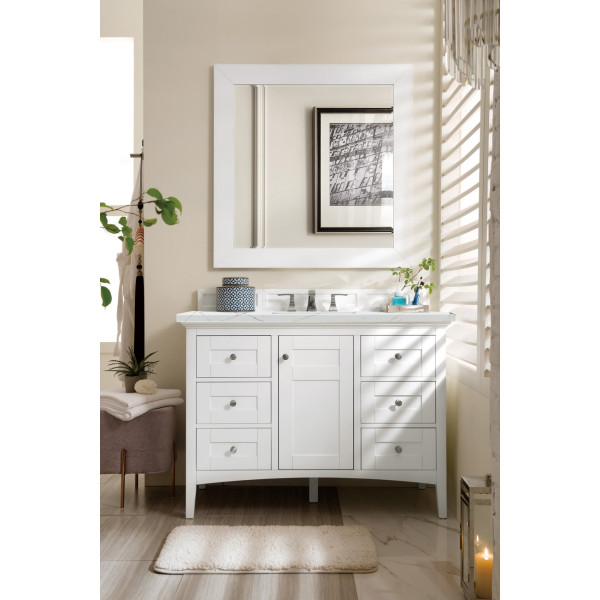 James Martin 527-V48-BW-3 Palisades 48" Bright White Single Vanity w/ 3 CM Top