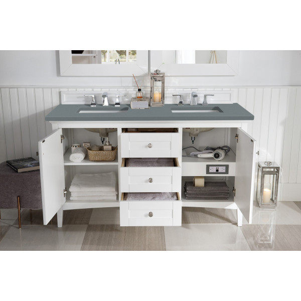 James Martin 527-V60D-BW-3 Palisades 60" Bright White Double Vanity w/ Top