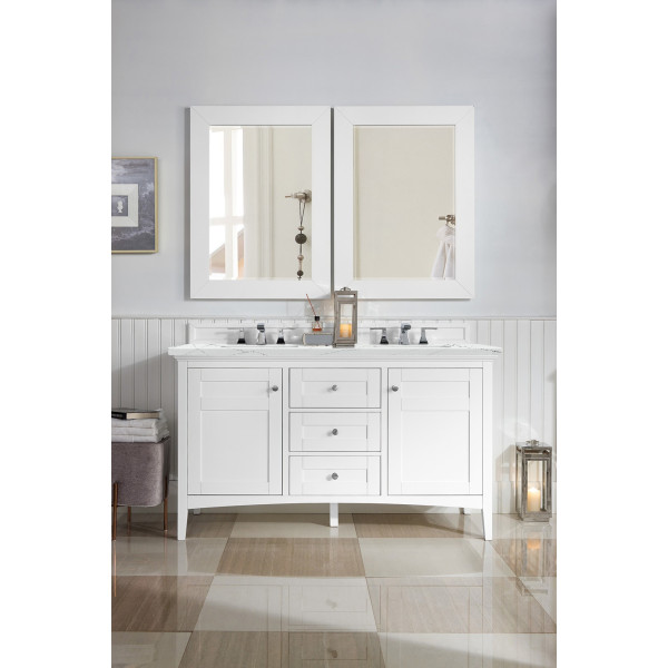 James Martin 527-V60D-BW-3 Palisades 60" Bright White Double Vanity w/ Top