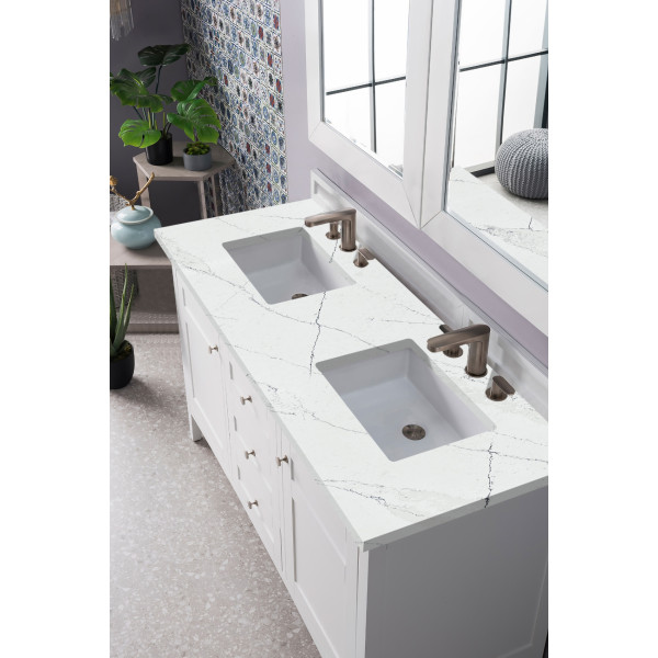 James Martin 527-V60D-BW-3 Palisades 60" Bright White Double Vanity w/ Top