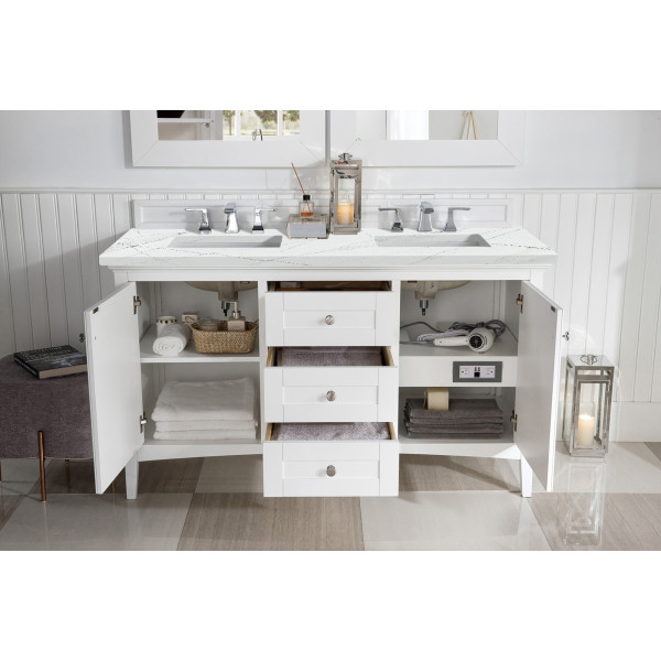 James Martin 527-V60D-BW-3 Palisades 60" Bright White Double Vanity w/ Top
