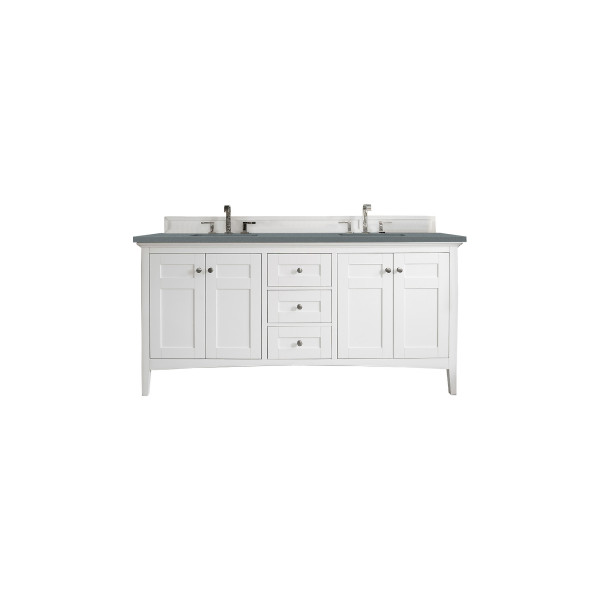 James Martin 527-V72-BW-3 Palisades 72" Double Vanity Bright White Quartz Top