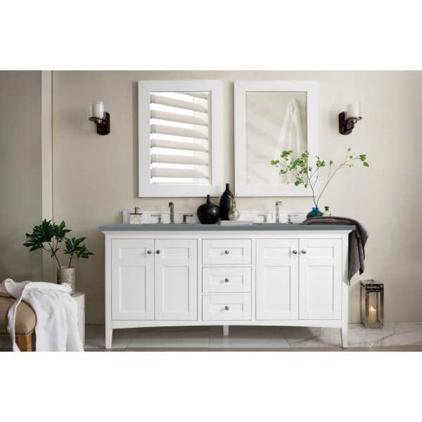 James Martin 527-V72-BW-3 Palisades 72" Double Vanity Bright White Quartz Top