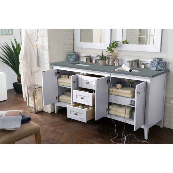 James Martin 527-V72-BW-3 Palisades 72" Double Vanity Bright White Quartz Top