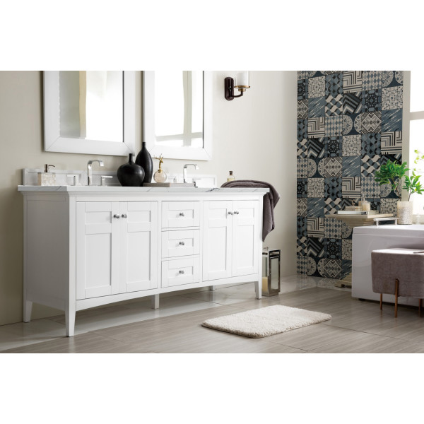 James Martin 527-V72-BW-3 Palisades 72" Double Vanity Bright White Quartz Top