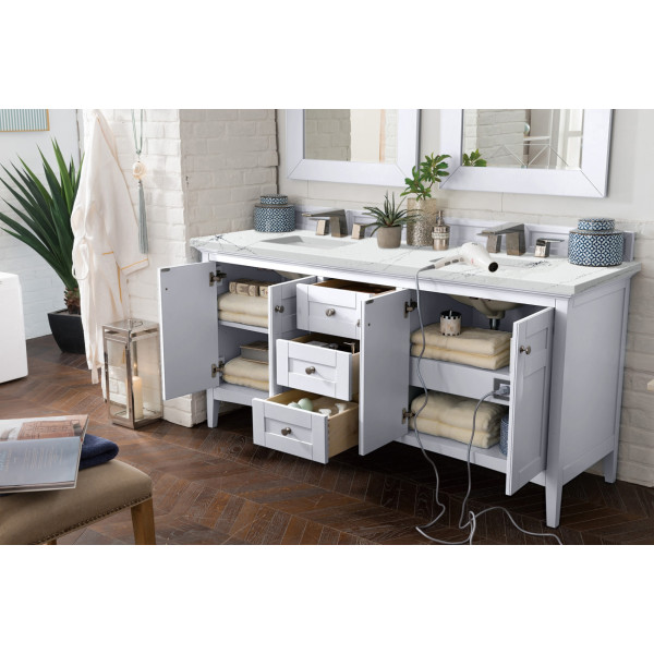 James Martin 527-V72-BW-3 Palisades 72" Double Vanity Bright White Quartz Top