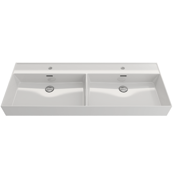 BOCCHI 1393-XXX-0132 47.75 in. Double Bowl Fireclay Sink for Two 1-Hole Faucets