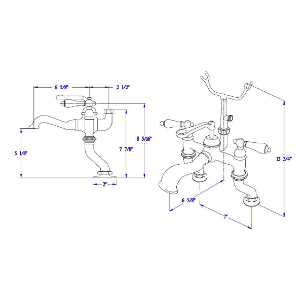 Cheviot 6012 Rim Mount Lever Handles Bathtub Filler with Hand Shower