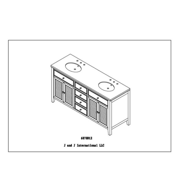 Direct Vanity Sink 6070D12-W 70" Pearl White Shutter Double Vanity Sink