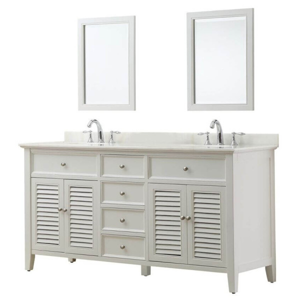 Direct Vanity Sink 6070D12-W 70" Pearl White Shutter Double Vanity Sink