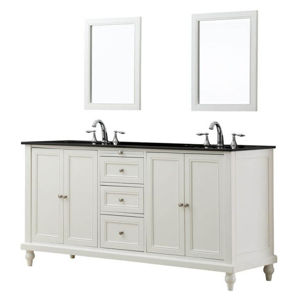 Direct Vanity Sink 6070D9-W 70" Classic Pearl White Double Vanity Sink
