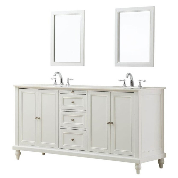 Direct Vanity Sink 6070D9-W 70" Classic Pearl White Double Vanity Sink