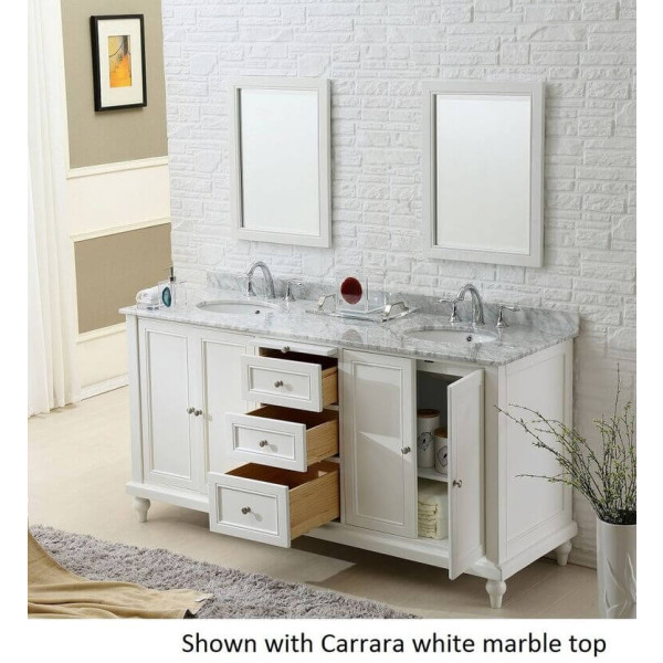 Direct Vanity Sink 6070D9-W 70" Classic Pearl White Double Vanity Sink
