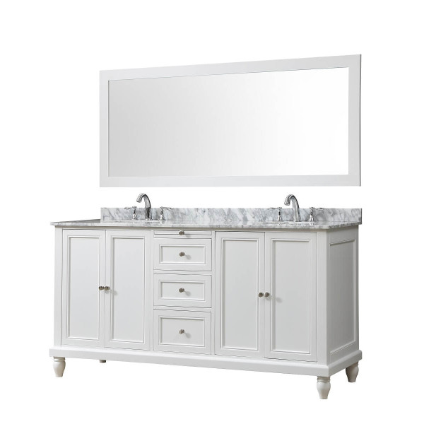 Direct Vanity 6070D9-WWC 70" Bath Vanity White, white Carrara marble top Mirror