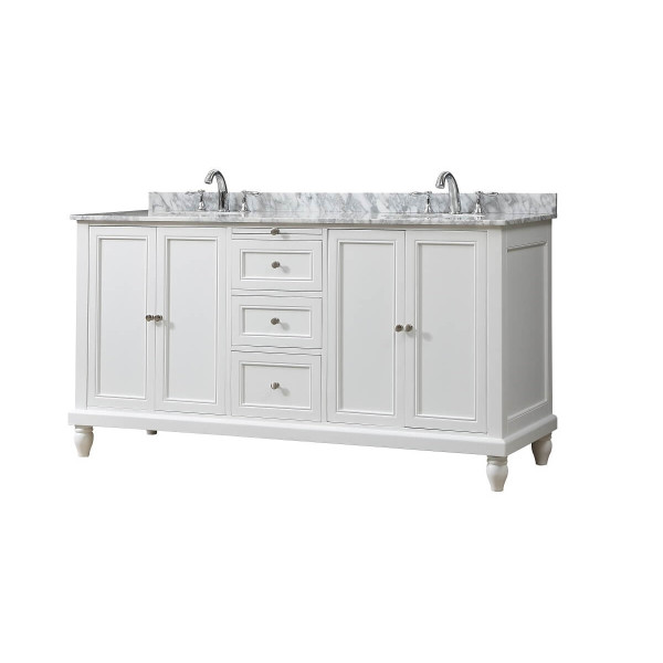Direct Vanity 6070D9-WWC 70" Bath Vanity White, white Carrara marble top Mirror