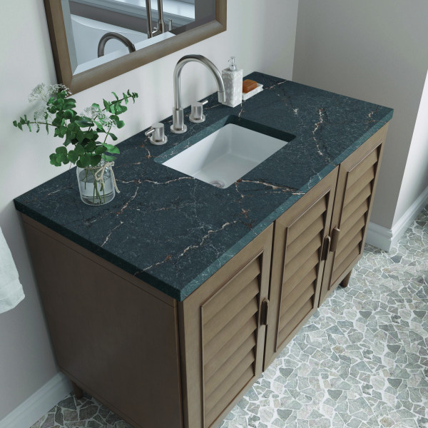James Martin 620-V48-WW-3PBL 48" Vanity Whitewashed Walnut w/ Parisien Bleu Top