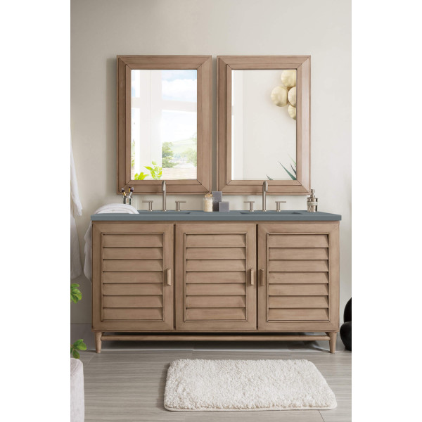 James Martin 620-V60D-WW-3 Portland 60" White Washed Walnut Double Vanity