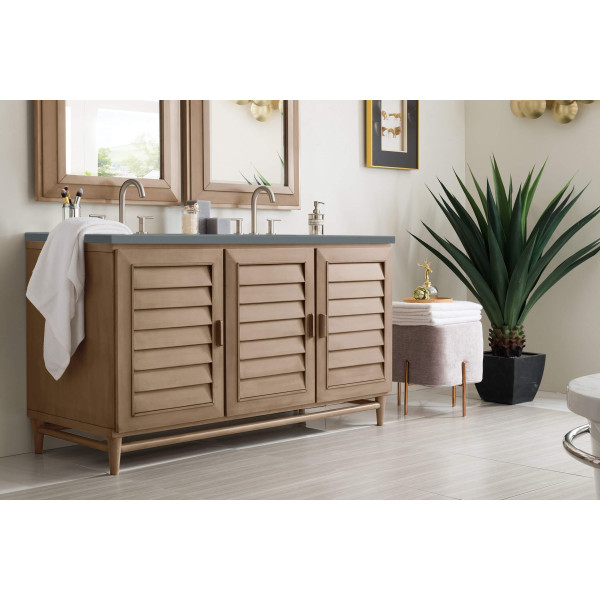 James Martin 620-V60D-WW-3 Portland 60" White Washed Walnut Double Vanity