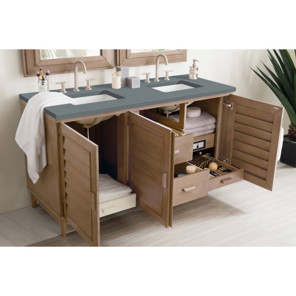 James Martin 620-V60D-WW-3 Portland 60" White Washed Walnut Double Vanity