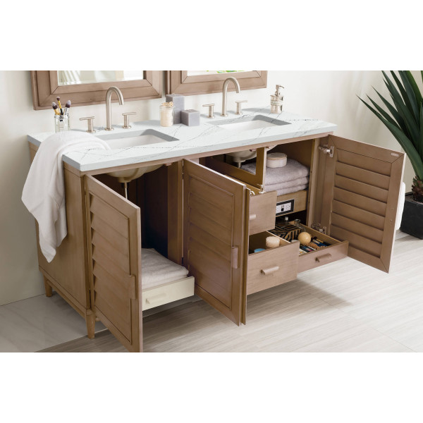 James Martin 620-V60D-WW-3 Portland 60" White Washed Walnut Double Vanity