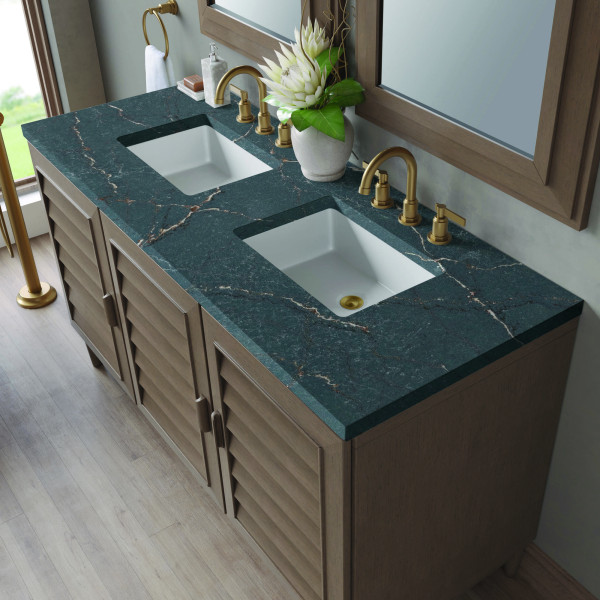 James Martin 620-V60D-WW-3PBL 60" Vanity Whitewashed Walnut w/ Parisien Bleu Top