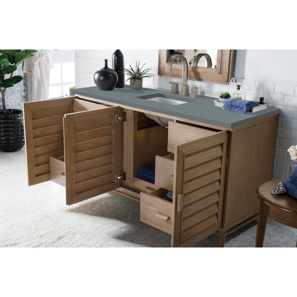 James Martin 620-V60S-WW-3 60" Single Vanity White Washed Walnut w/ Top