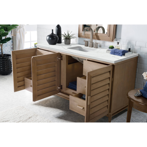 James Martin 620-V60S-WW-3 60" Single Vanity White Washed Walnut w/ Top
