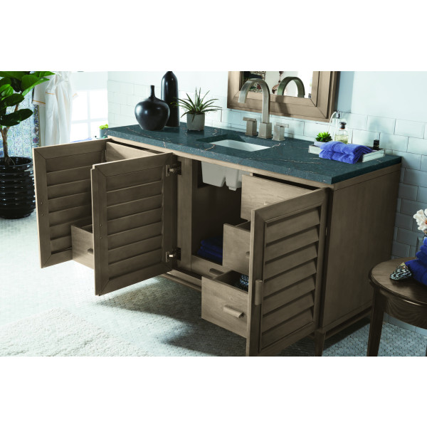 James Martin 620-V60S-WW-3PBL 60" Vanity Whitewashed Walnut w/ Parisien Bleu Top