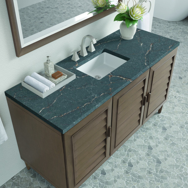 James Martin 620-V60S-WW-3PBL 60" Vanity Whitewashed Walnut w/ Parisien Bleu Top