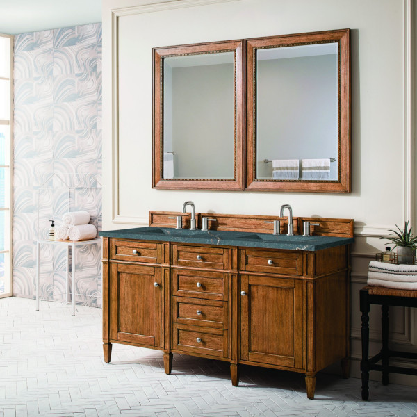 James Martin 650-V60D-SBR-3PBL Saddle Brown Vanity Parisien Bleu Quartz Top