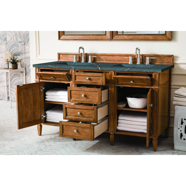 James Martin 650-V60D-SBR-3PBL Saddle Brown Vanity Parisien Bleu Quartz Top