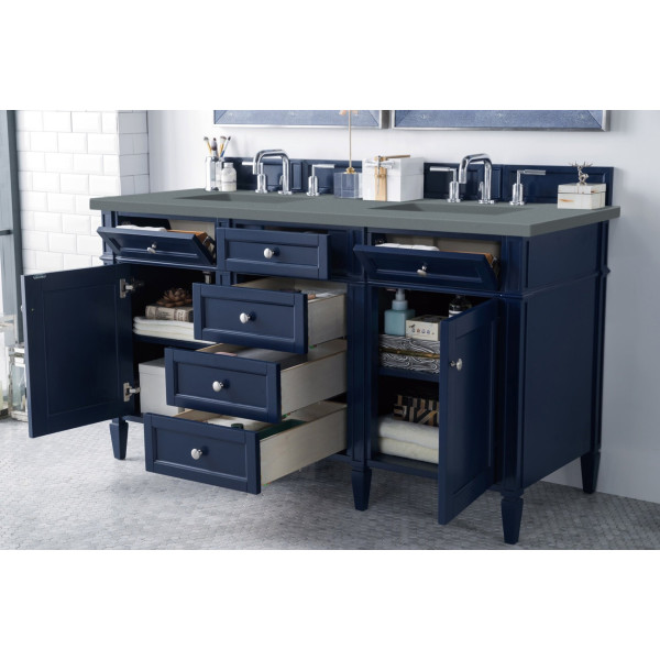 James Martin 650-V60D-VBL-3 Brittany 60" Victory Blue Double Vanity w/ Top